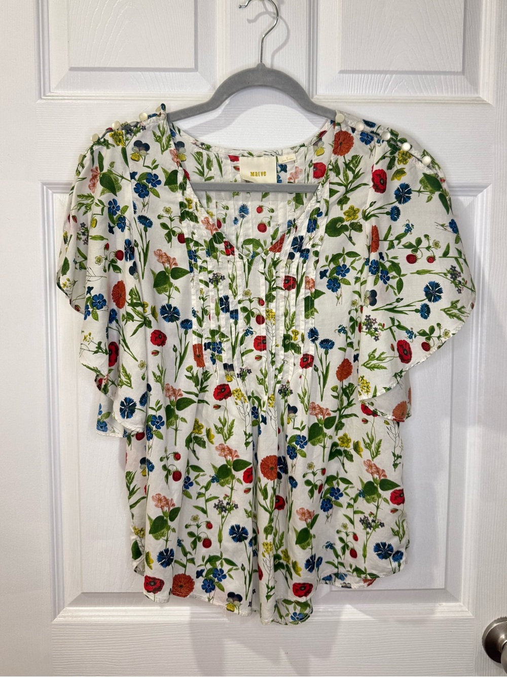 Maeve Maya wildflower floral print pintuck flutter sleeve top SZ 0